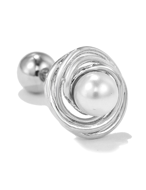Fashion 2# Titanium Pearl Geometric Piercing Stud Earrings