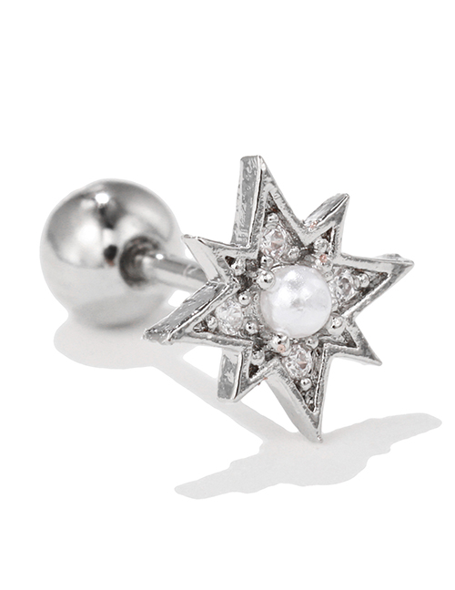 Fashion 10# Titanium Diamond And Pearl Star Pierced Stud Earrings