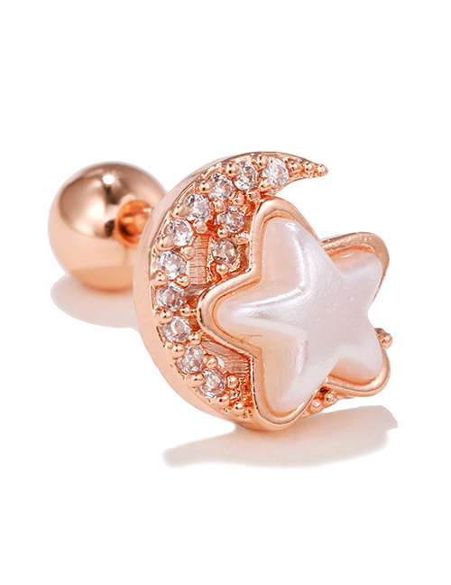 Fashion 3# Titanium Diamond Star And Moon Piercing Stud Earrings