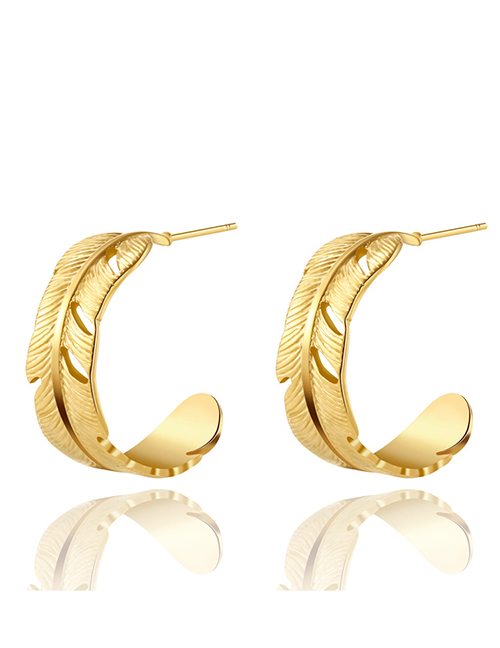 Fashion Gold Stainless Steel Gold Plated C Feather Earrings