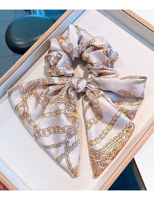 Fashion Chain Champagne Gold Fabric Print Bow Crinkle Headband