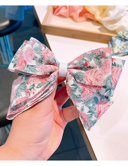 Fashion Korean Pink Fabric Print Bow Hair Clip
