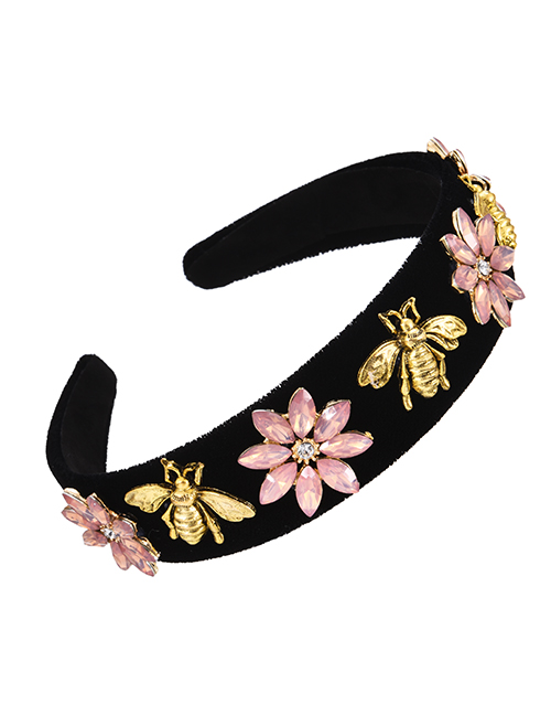 Fashion Light Pink Fabric Alloy Diamond Flower Bee Headband (3cm)