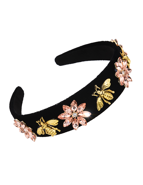 Fashion Leather Pink Fabric Alloy Diamond Flower Bee Headband (3cm)