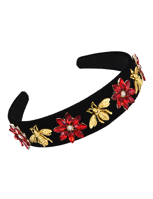 Fashion Red Fabric Alloy Diamond Flower Bee Headband (3cm)