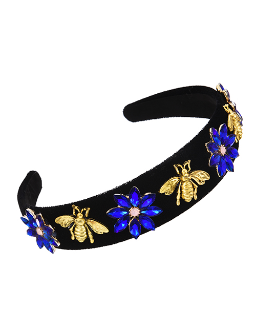 Fashion Royal Blue Fabric Alloy Diamond Flower Bee Headband (3cm)