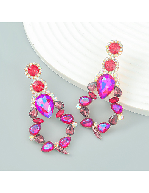 Fashion Rose Red Alloy Diamond Geometric Stud Earrings