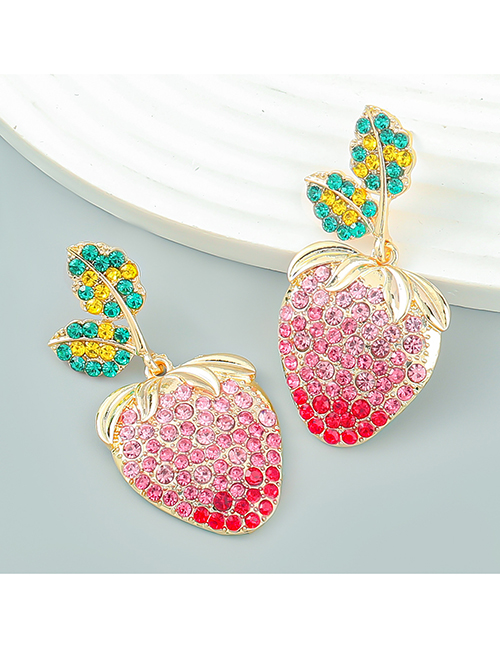Fashion Red Alloy Diamond Strawberry Stud Earrings