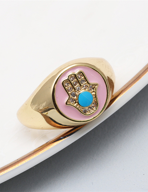 Fashion Pink Brass Diamond Drip Oil Palm Open Ring