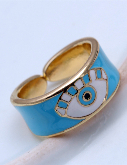 Fashion Light Blue Copper Drip Oil Eye Open Ring