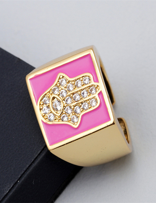 Fashion Pink Brass Diamond Palm Drip Geometric Open Ring