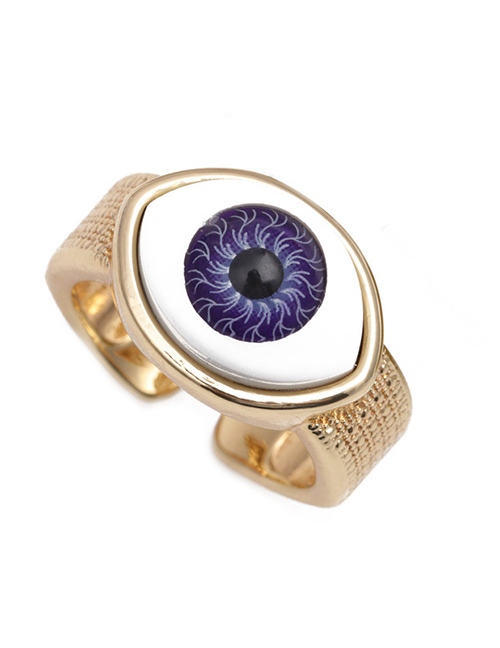 Fashion Purple Copper Gold Plated Geometry Eye Open Ring