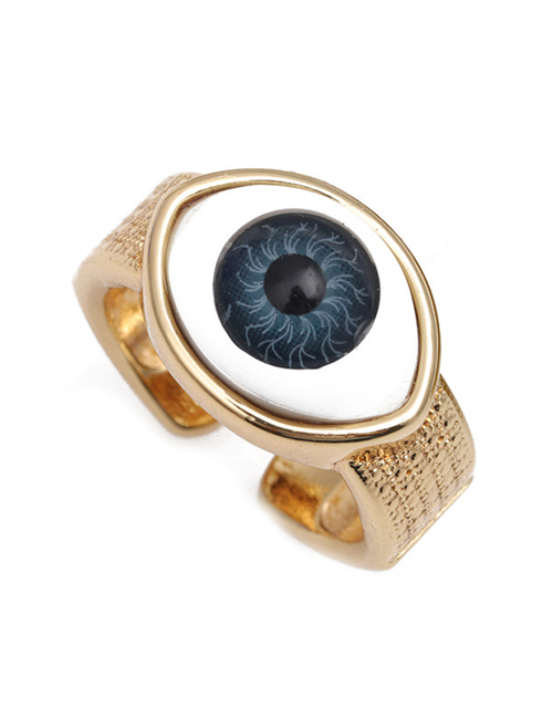 Fashion Blue Copper Gold Plated Geometry Eye Open Ring