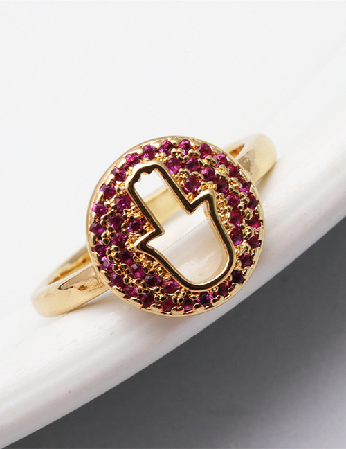 Fashion Red Brass-set Zirconium Palm Cutout Open Ring
