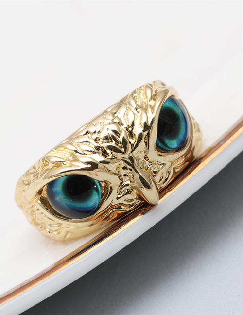 Fashion Blue Bronze Zirconium Owl Open Ring