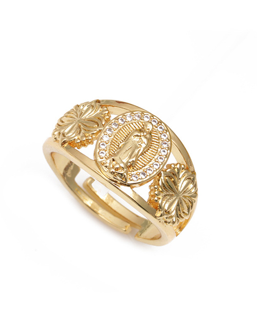 Fashion 3# Bronze Virgin Mary Open Ring With Diamonds