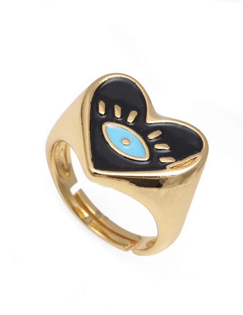 Fashion Black-2 Brass Diamond Heart Drip Oil Eye Open Ring