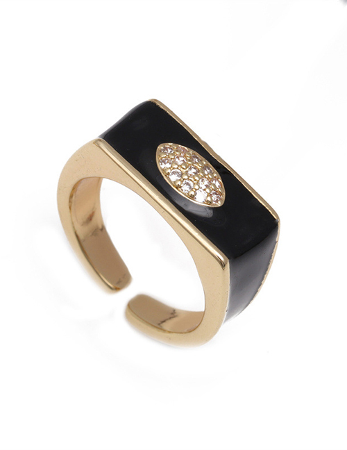 Fashion Black Brass Diamond Drip Oil Open Ring