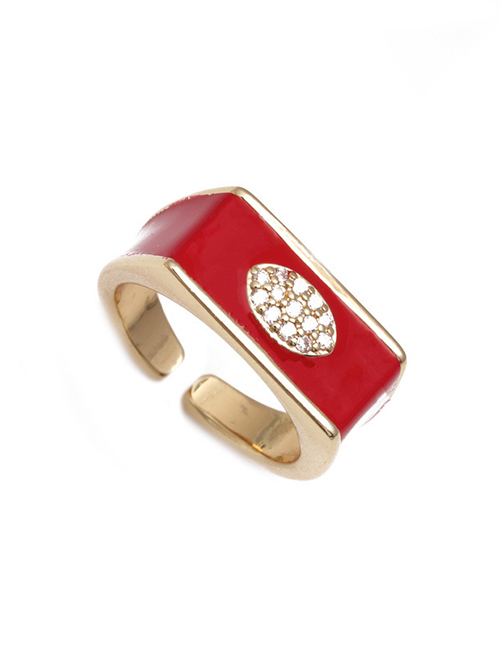 Fashion Red-2 Brass Diamond Drip Oil Open Ring