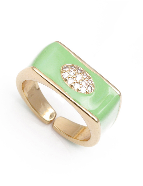 Fashion Green Brass Diamond Drip Oil Open Ring