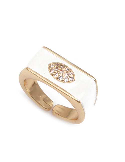 Fashion White-2 Brass Diamond Drip Oil Open Ring