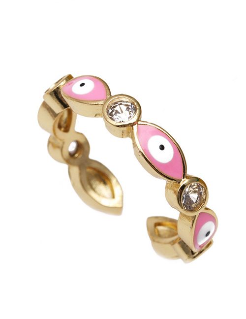 Fashion Pink Bronze Zirconium Oil Drop Eye Open Ring