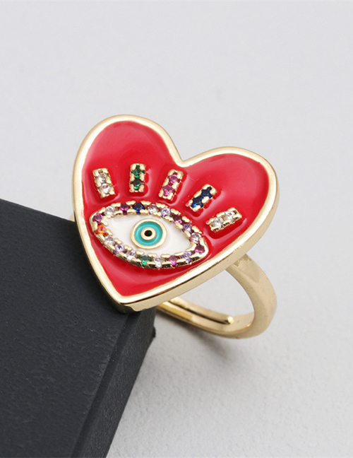 Fashion Red Bronze Zirconium Eye Oil Heart Open Ring