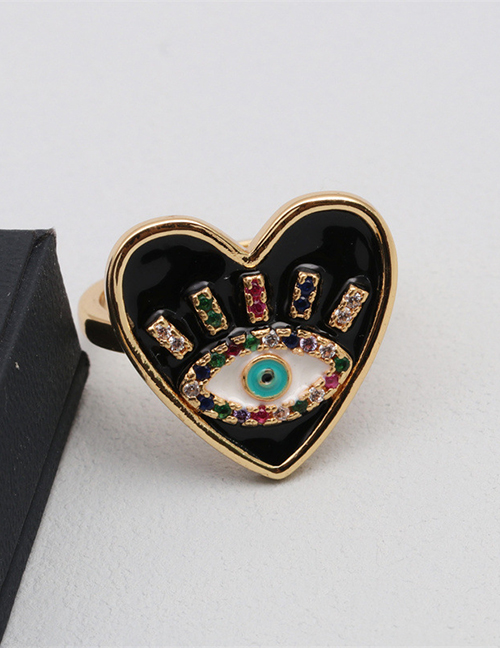 Fashion Black Bronze Zirconium Eye Oil Heart Open Ring