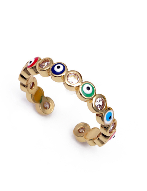 Fashion Color Brass Gold Plated Zirconium Oil Drop Eye Open Ring