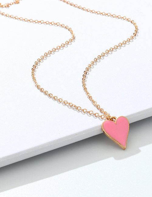 Fashion Pink Alloy Drip Oil Heart Necklace