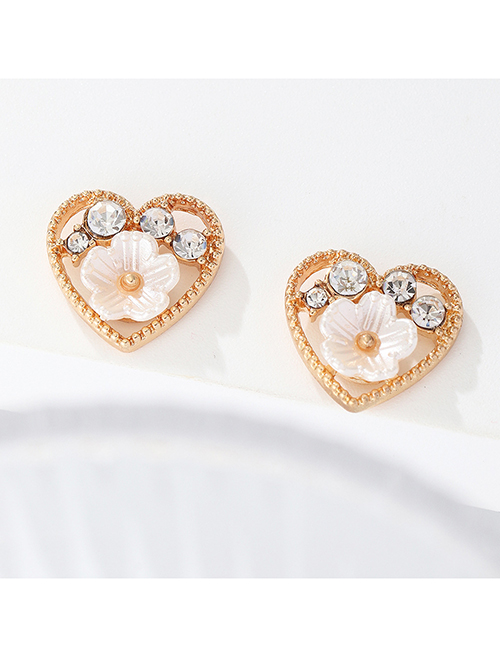 Fashion Love Resin Diamond Fritillaria Heart Flower Stud Earrings