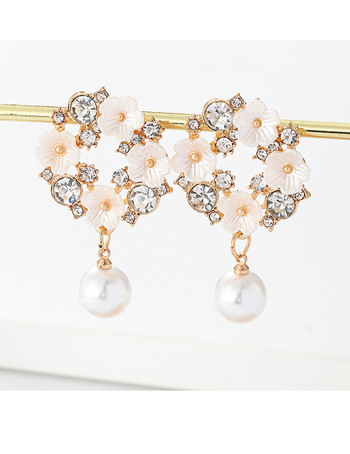 Fashion Gold-2 Resin Diamond Mother-of-fruit Flower Pearl Stud Earrings
