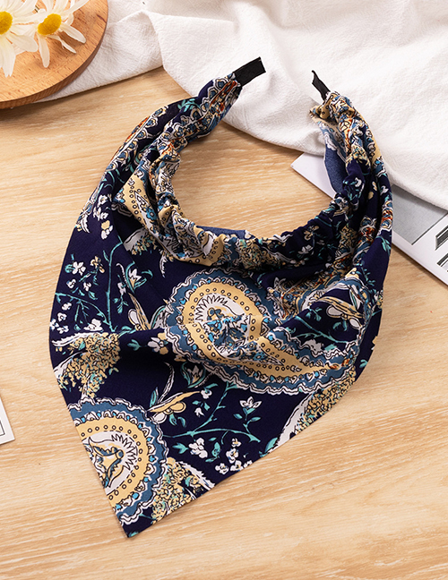 Fashion Navy Blue Fabric Print Triangle Ribbon Pleated Headband