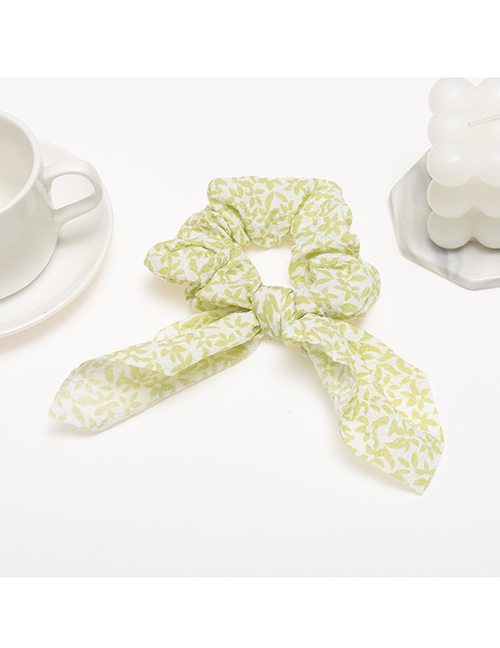 Fashion Green-2 Fabric Print Ribbon Pleated Hair Tie