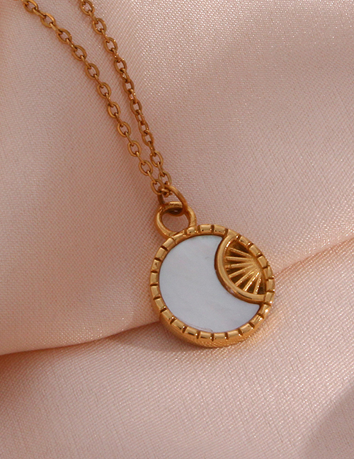 Fashion Gold Stainless Steel Shell Moon Medal Necklace