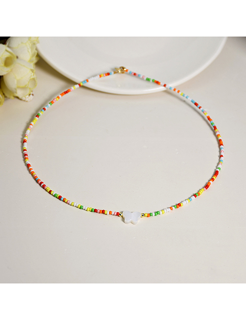 Fashion Color Colorful Rice Beads Beaded Shell Butterfly Necklace
