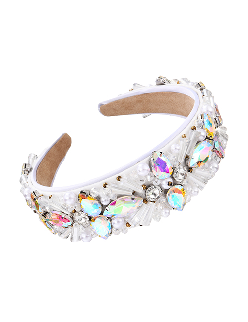 Fashion Color-3 Fabric Diamond-encrusted Pearl Resin Drop Headband
