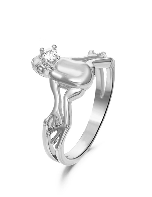 Fashion 02 White Ka-1358 Alloy Diamond Frog Ring