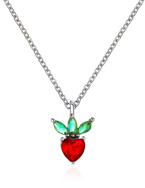 Fashion Silver Bronze Zirconium Fruit Strawberry Necklace