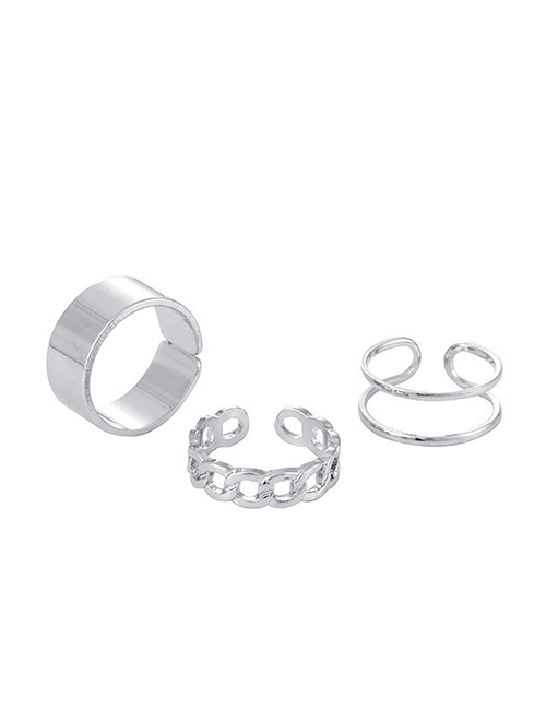 Fashion Ring White K12448 Alloy Geometric Cutout Chain Open Ring Set