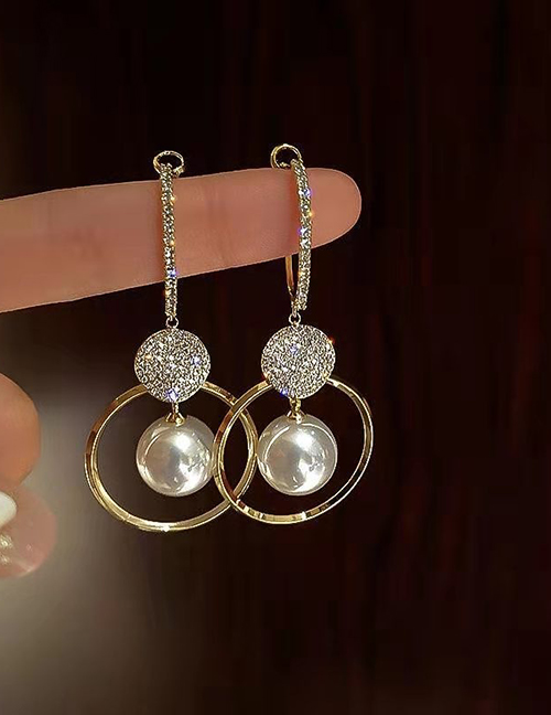 Fashion Pearl Earrings A-420 Alloy Diamond Pearl Hoop Earrings