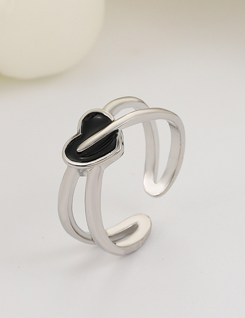 Fashion Silver Drip Oil Cutout Heart Ring