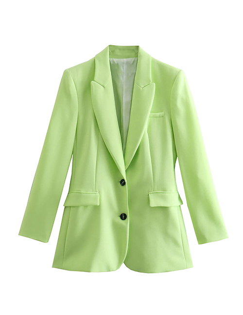 Fashion Green Solid Breasted Pocket Blazer