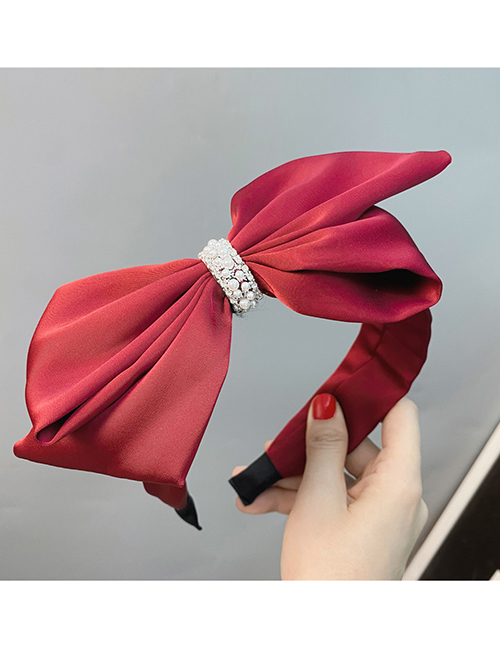 Fashion Wine Red Bow Fabric Pearl Bow Headband