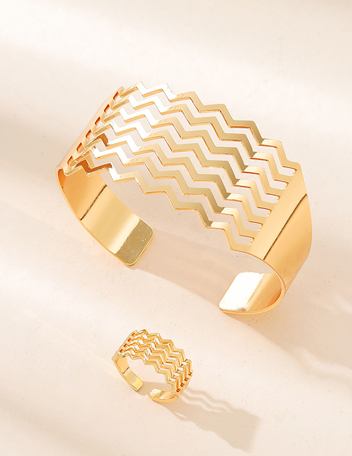 Fashion Gold Alloy Open Bracelet Ring Set