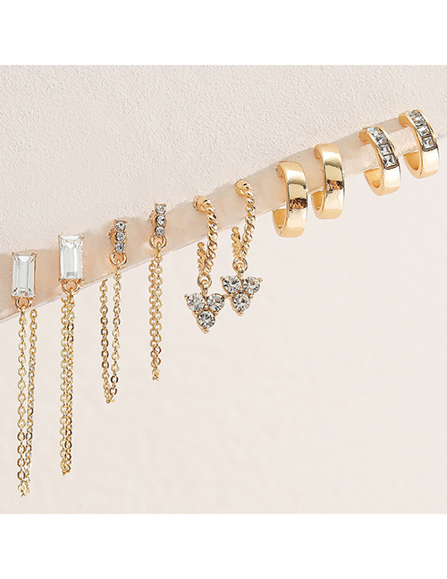 Fashion Gold Alloy Diamond Geometric Chain Earrings Set