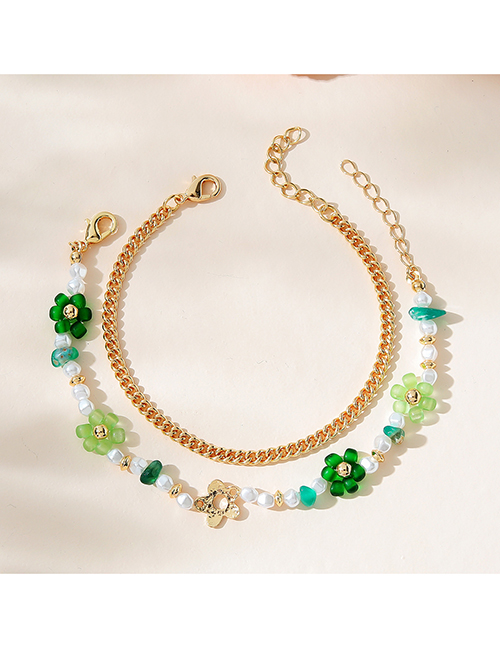 Fashion Gold Alloy Geometric Rice Beads Beaded Flower Bracelet Set