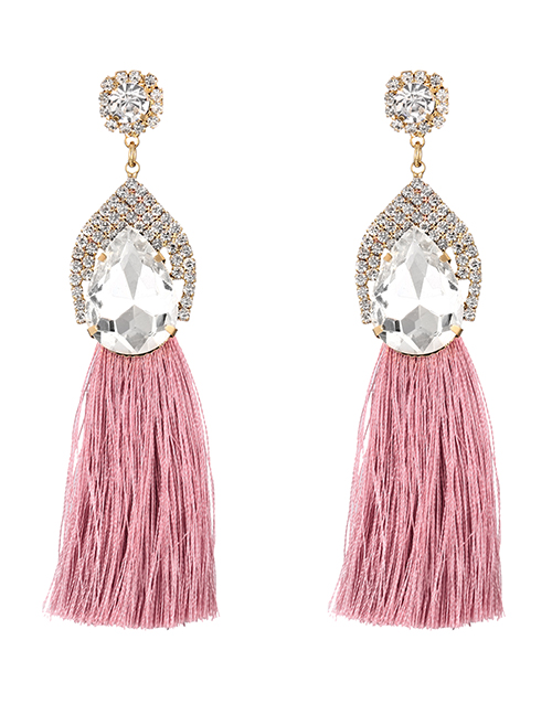 Fashion Pink Alloy Diamond Waterdrop Tassel Stud Earrings