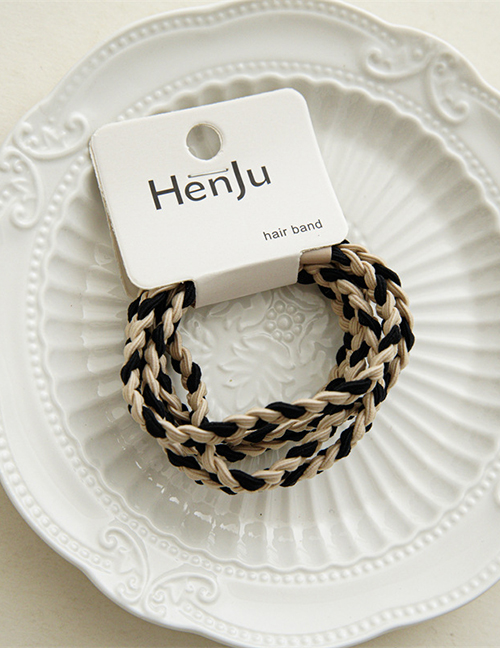 Fashion Black And Beige Hair Ropes Pack Of 5 Nylon Colorblock Braided Hair Rope
