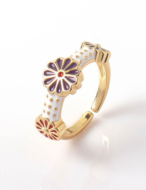Fashion Purple Copper Drip Daisy Ring